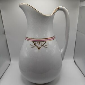 Antique G.P. Co. Ironstone Pitcher White Gold Pink Gilt Crazed Victorian Ewer